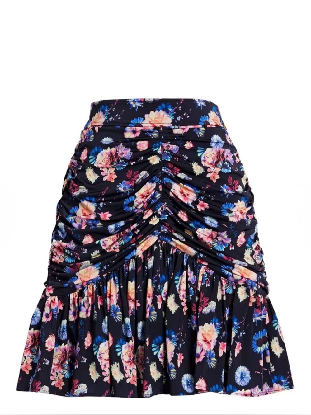 Paco Rabanne Black Floral Ruched Mini Skirt | Dark Romantic | size 36 or US 4
